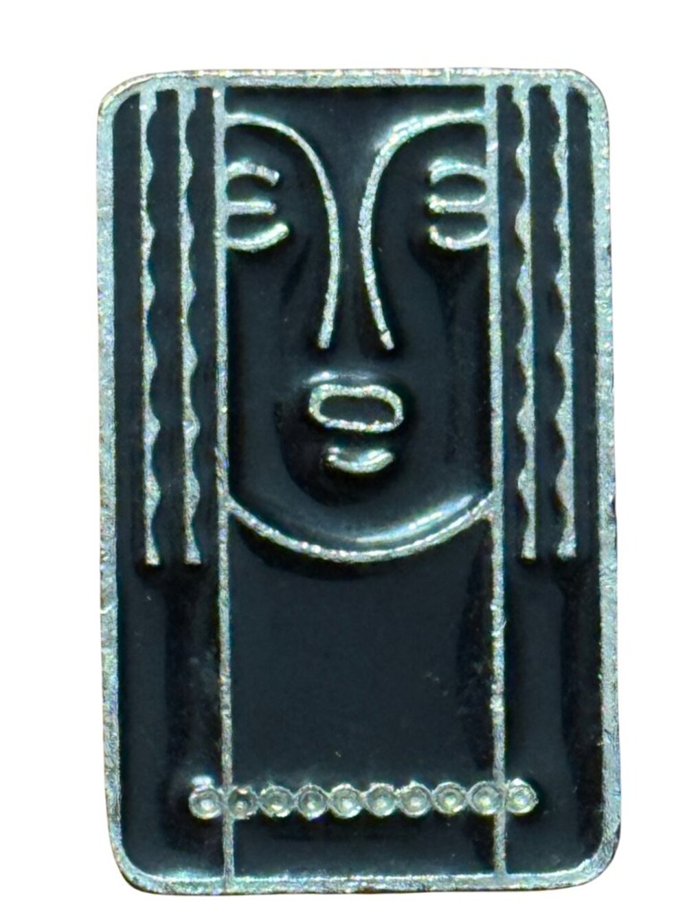 Vintage Charles of the Ritz Revenescence Art Deco Face Enamel Convertible Brooch
